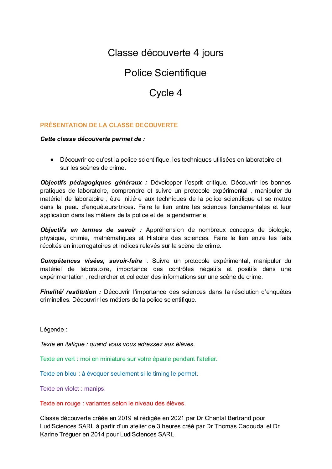 Ressource : « Classe découverte police scientifique cycles II III IV »?>